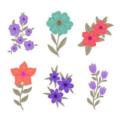 Vibrant Watercolor Floral Elements Collection of Six Hand-Drawn Botanical Illustrations