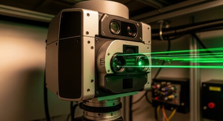 Fototapeta premium Advanced Laser Scanning System Emitting Green Beams for Precise Measurements.