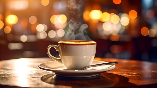 Steaming coffee cup cafe