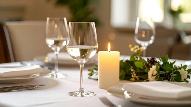 Table setting with wine and candle