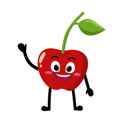 Cute Hand Drawn Cherry Waving Hello