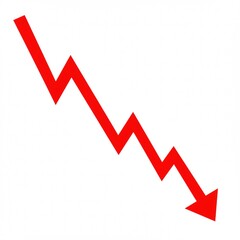 Sharp Zigzag Red Arrow Pointing Downward: Icon for Financial Crash, Market Decline, Negative Trend, Recession, or Business Loss. isolated on white background PNG