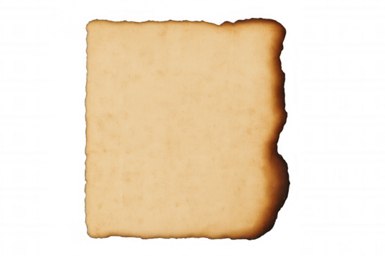 Burnt edges vintage paper sheet with aged texture, ancient parchment concept, old document or map design element