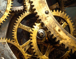 Close-up of intricate clockwork gears