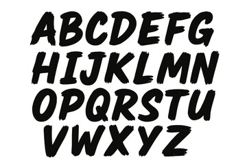 Youthful grungy brush alphabet font with skater quotes style, bold isolated vector letters, hand-drawn grunge typography set, edgy cartoon brushstroke lettering for urban design