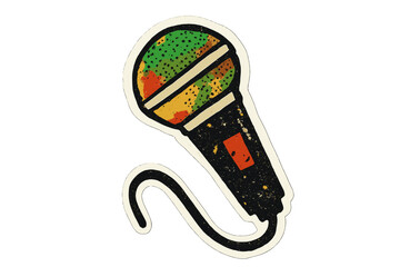 Karaoke microphone grunge pop art collage. Halftone mike paper sticker. Musician performance element. Vector illustration with punk rock aesthetics. Retro music concept design.