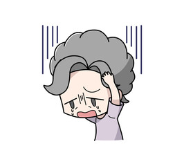 不安で泣き出す高齢女性のイラスト