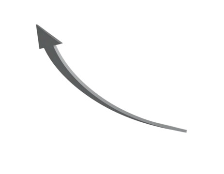 A curved, gray arrow pointing upwards against a black background