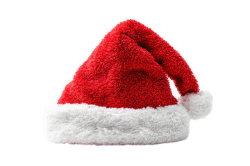 Festive red Santa hat with fluffy white brim, perfect for holiday celebrations and winter festivities. This cheerful accessory adds joyful touch to any Christmas outfit