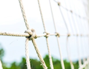 Close-up of knotted ropes on a net