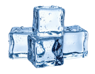 Four clear ice cubes, stacked and partially transparent, against a black backdrop