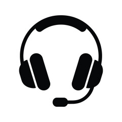 Black silhouette icon of headphones with microphone