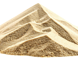 Textured pile of tan sand, sculpted with curved ridges. Detailed, close up view