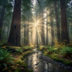 Obraz premium Morning sunlight and forest