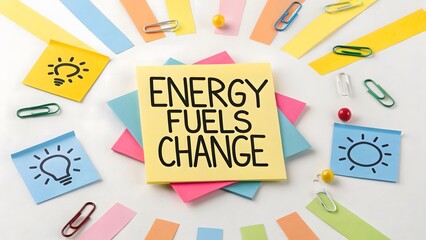 Flat lay of colorful sticky notes radiating from the central message