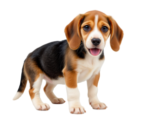 Cute Beagle Puppy Standing with Playful Expression on Transparent background