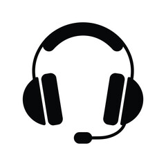 Black silhouette icon of headphones with microphone