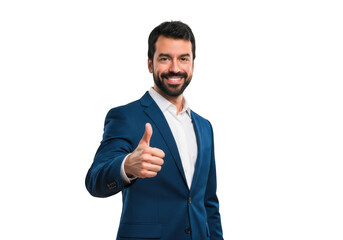 Businessman giving a thumbs up gesture isolated on transparent background