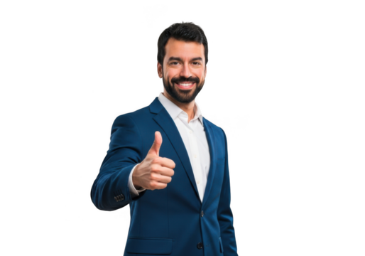 Businessman giving a thumbs up gesture isolated on transparent background