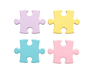 Four colorful jigsaw puzzle pieces floating against a black background