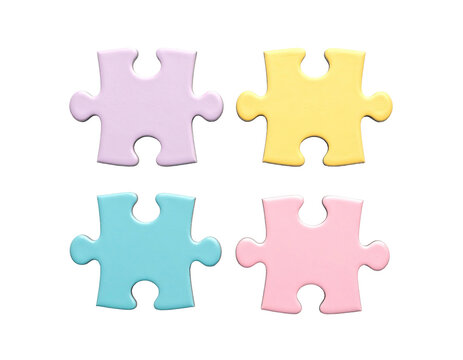 Four colorful jigsaw puzzle pieces floating against a black background - Powered by Adobe