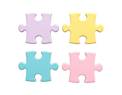 Four colorful jigsaw puzzle pieces floating against a black background - Powered by Adobe