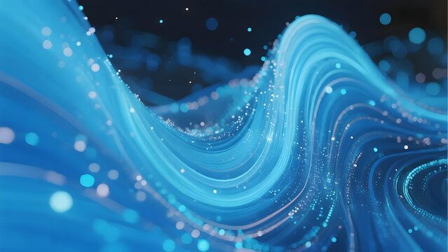 Abstract blue wave pattern with glowing particles and flowing lines - Powered by Adobe