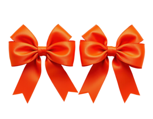 Two Vibrant Orange Satin Bows with Smooth Texture and Bright Color
