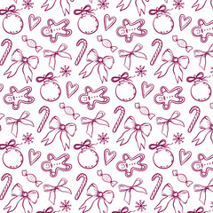 Christmas Line art Seamless Pattern. Xmas Background