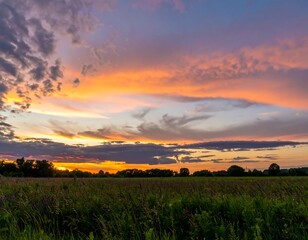 Colorful sunset over a field