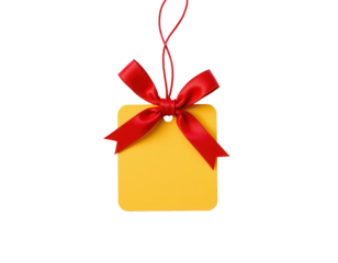 Bright Yellow Gift Tag with Red Ribbon for Holiday Promotions