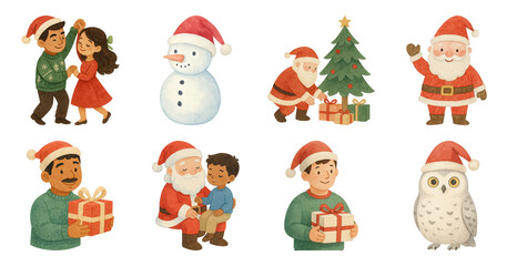 PNG Festive holiday characters illustration, element set on transparent background