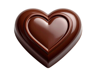 A glossy, heart-shaped chocolate truffle with an interior heart detail