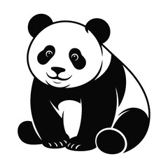 Cute cartoon panda sitting down black and white illustration