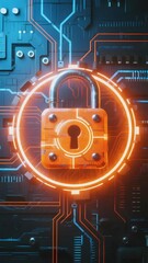 Digital padlock glowing on a circuit board background, symbolizing cybersecurity and data protection.