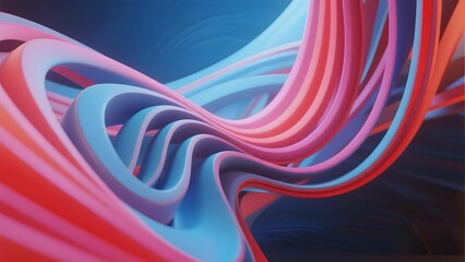 Abstract flowing ribbons in vibrant red, blue, and pink hues with smooth curves and dynamic motion