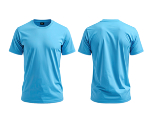 Front and back view of a light blue crew neck t-shirt on a black background