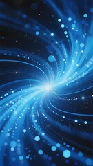Abstract blue cosmic swirl with glowing particles and radiant light effects