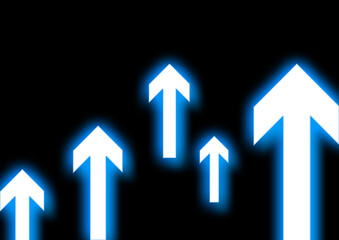 上方向に移動して発光する抽象的な青い光の矢印の3dイラスト