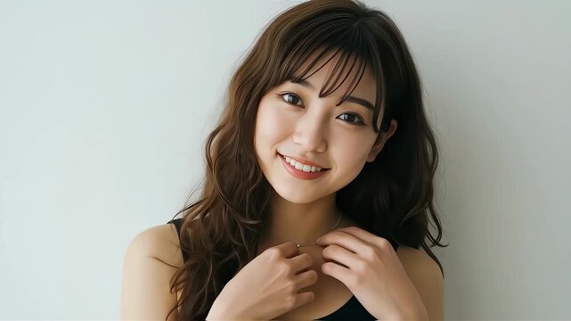 カメラに向かってポーズをとる夜職の女性