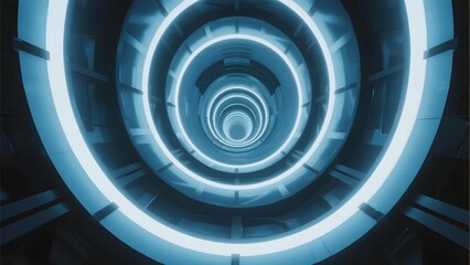 Obraz premium Futuristic illuminated tunnel with concentric glowing rings and deep perspective