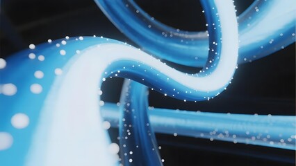 Naklejka premium Abstract blue light trails with glowing particles forming dynamic curves against a dark background