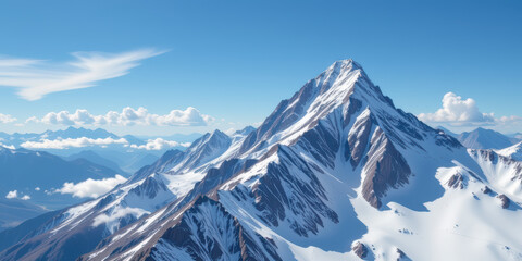 Obraz premium Snowy mountain peak under clear blue sky with iso 27001 concept for security and tranquility