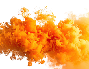 Swirling yellow and orange liquid paint in a flowing cloud against a black background