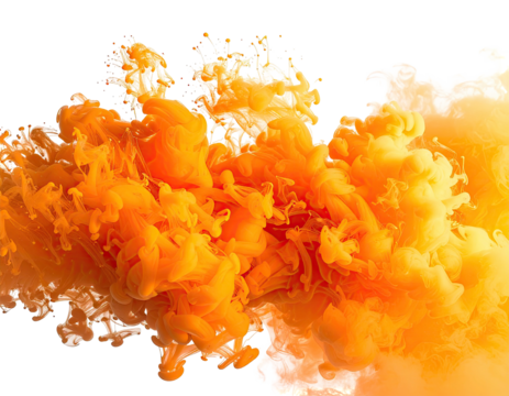 Swirling yellow and orange liquid paint in a flowing cloud against a black background - Powered by Adobe