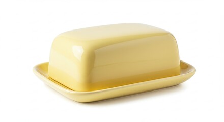 Butter dish with lid on white background.