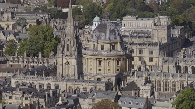 Aerial view of Radcliffe Camera Library in Oxford, United Kingdom. UK university and heritage concept