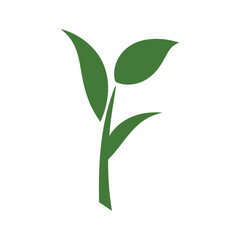 Minimalist green leaf icon, flat design, simple eco-friendly symbol on white background.
