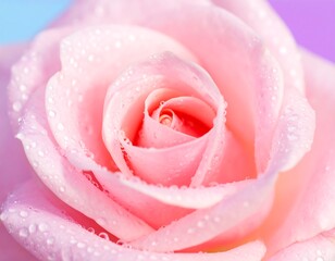 Close-up of a delicate pink rose with water droplets