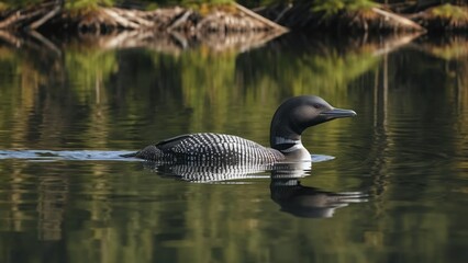 Common Loon on Calm Lake